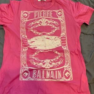 Pierre Balmain Hot Pink Tee with Ivory Graphic